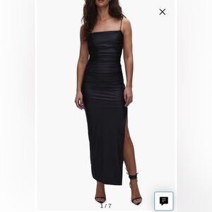 SATIN RUCHED MAXI DRESS- BLACK